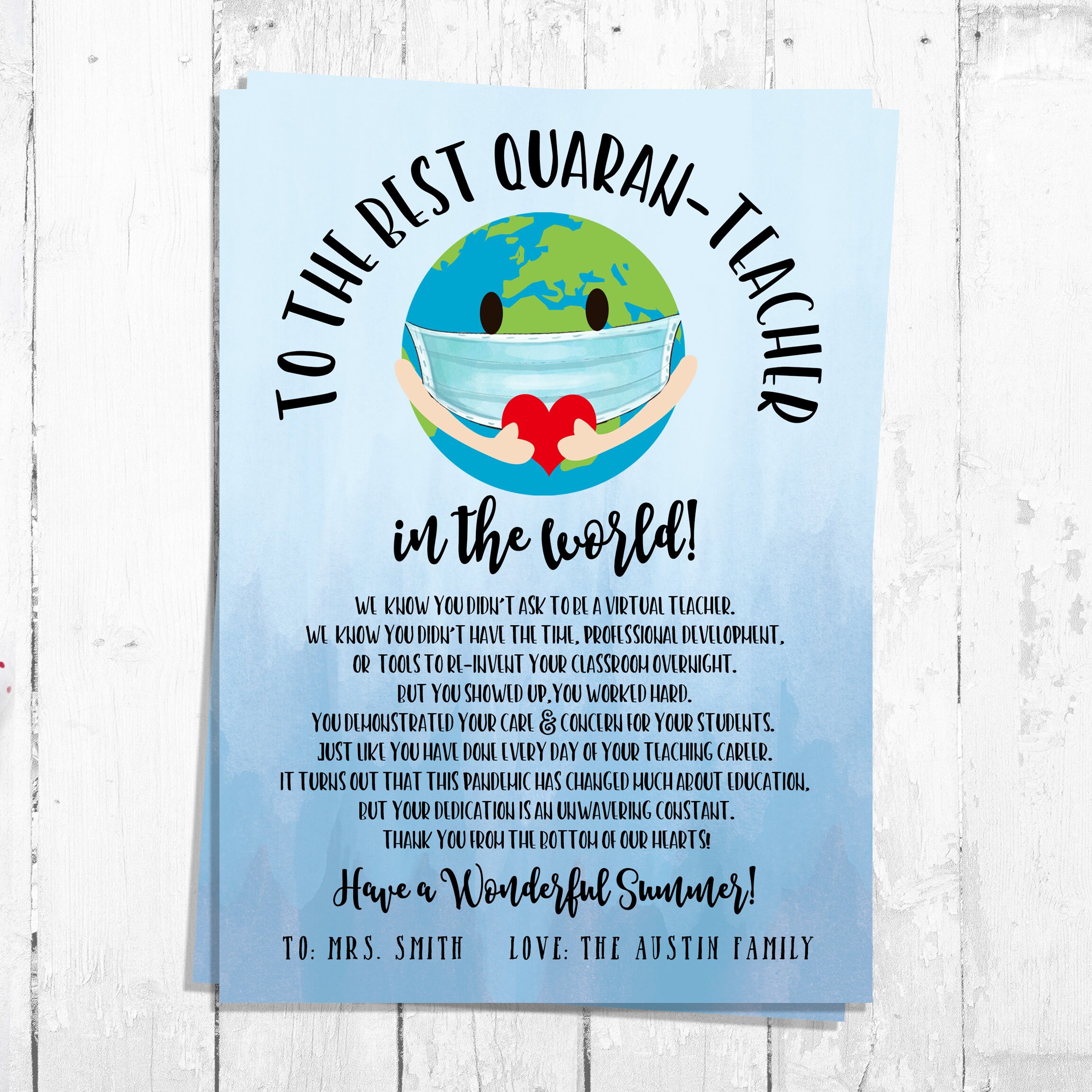 Quarantine Teacher End of the year Card - Quarantine Teachers - Virtu…