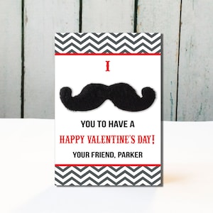 Mustache Valentine Kids Valentines Printable Valentines Personalized Classroom Valentines image 1