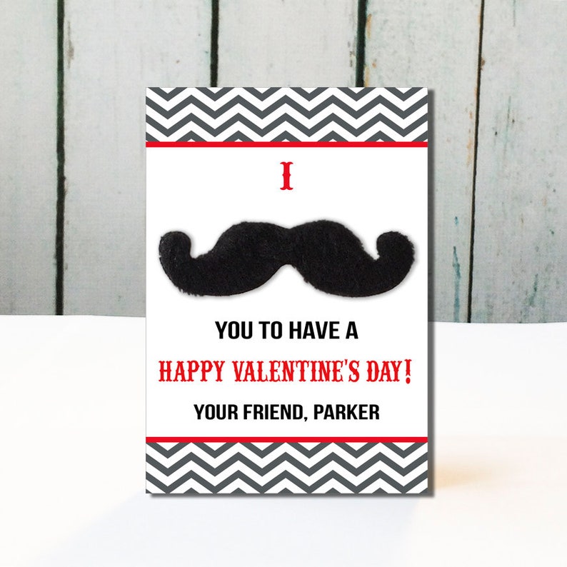 Mustache Valentine Kids Valentines Printable Valentines Personalized Classroom Valentines image 1