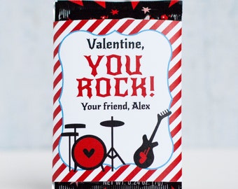 Imprimível e editável You Rock Kids Valentines - Pop Rocks Kids Valentine - Cartão de Dia dos Namorados Infantil
