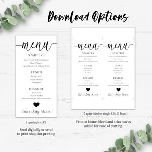 Minimalist Menu Template, Baby Shower Menu, Minimalist Black and White Menu, Modern Menu, Gender Neutral Baby Shower, Instant, Editable image 3