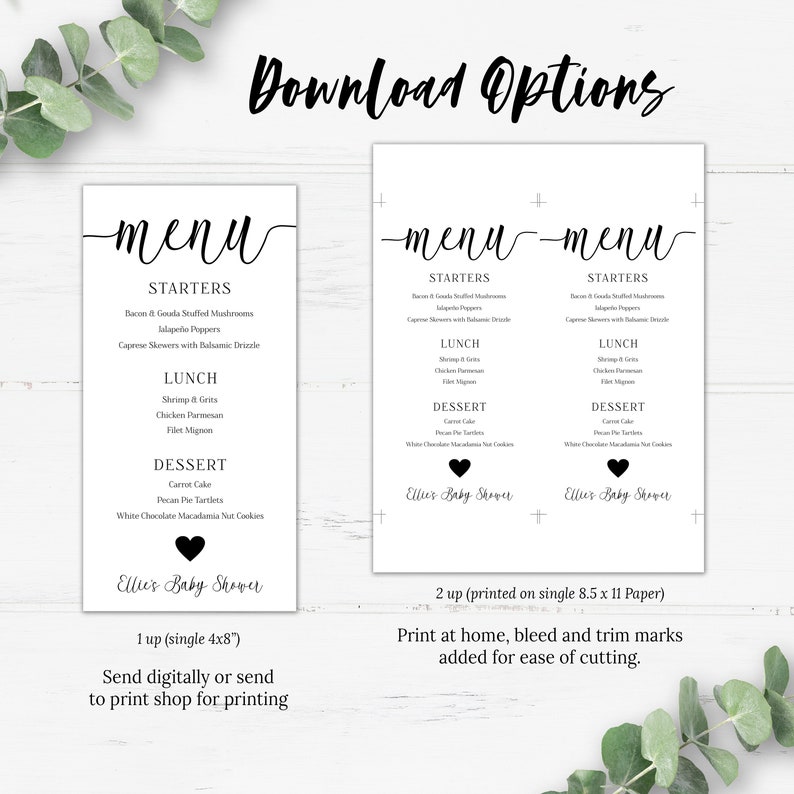 Minimalist Menu Template, Baby Shower Menu, Minimalist Black and White Menu, Modern Menu, Gender Neutral Baby Shower, Instant, Editable image 3