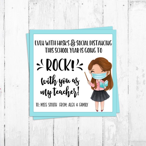 Back to School Teacher Card- Teacher with Mask Card - Social Distancing Teacher - Teacher Gift Tags - Printable Card for Teacher Il_570xn