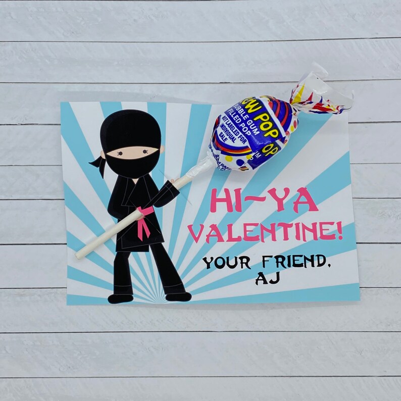 Ninja Kids Valentine Printable and Editable Kids Valentine Hi-Ya Valentine Girl's Valentines Classroom Valentines image 1