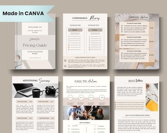 Plantilla de guía de precios de servicios / Lista de precios editable en Canva para pequeñas empresas, coaches, autónomos y proveedores de servicios / Descarga instantánea