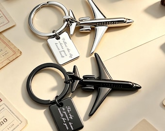 Custom Engraved Airplane Keychain: Personalised Travel Gifts, Farewell Keepsake, New Beginnings Gift