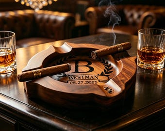 Cenicero de madera personalizado para puros, accesorios para puros con nombre personalizado, regalo único de aniversario para marido.