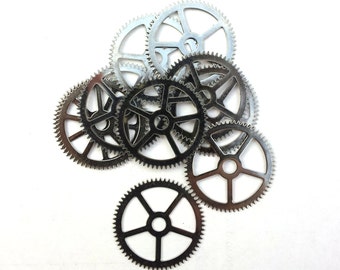 Steampunk Watch pieces and parts Clock gears - 10 Large steel silver Gears Cogs Wheels 25mm