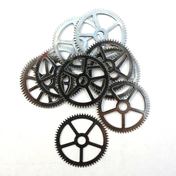 Steampunk Watch pieces and parts Clock gears - 10 Large steel silver Gears Cogs Wheels 25mm