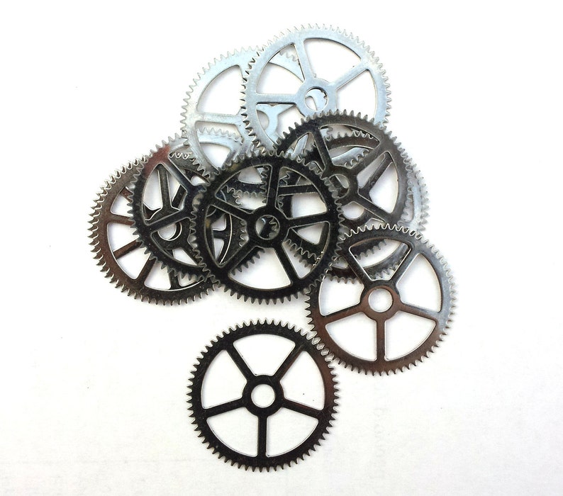 Steampunk Watch pieces and parts Clock gears 10 Large steel silver Gears Cogs Wheels 25mm image 1
