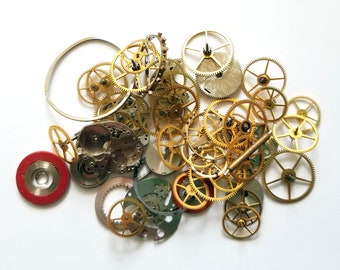 Pocket watch parts  - small sample lot of steampunk watch gears, wheels, hands, dials steampunk supplies for jewelry making, sculpture