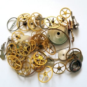 Pocket watch parts  - small sample lot of steampunk watch gears, wheels, hands, dials steampunk supplies for jewelry making, sculpture