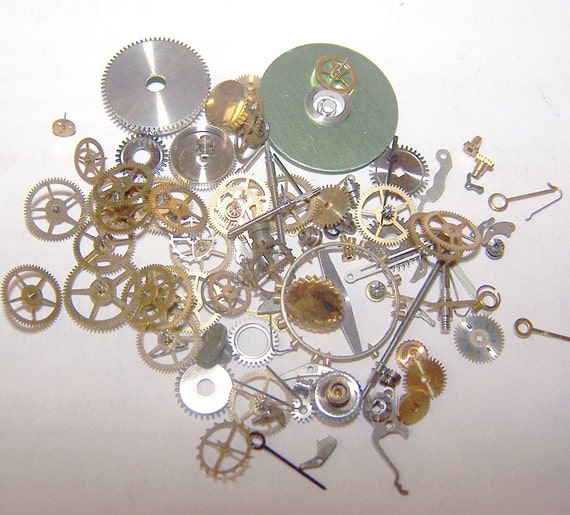 Steampunk Watch Parts - 150 Plus Pieces of Teeny Tiny Vintage Gears, Cogs, Wheels, Hands, Crowns, Stems, etc.