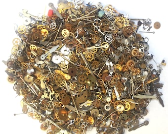 Steampunk Watch Parts and pieces - 80g of 1500 plus pieces of TEENY TINY VINTAGE gears, cogs, wheels, hands, crowns, stems, etc.