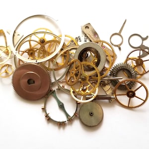 Steampunk watch parts assortment - small sample lot of watch gears, wheels, steampunk supplies for jewelry making, sculpture