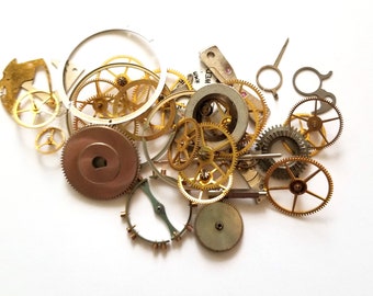 Steampunk watch parts assortment - small sample lot of watch gears, wheels, steampunk supplies for jewelry making, sculpture