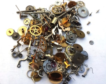 Steampunk Watch Pieces and Parts - 150 plus pieces (5g) of TEENY TINY VINTAGE gears, cogs, wheels, hands, crowns, stems, etc.