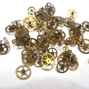 Steampunk Watch Pieces and Parts - 75 small to medium vintage brass watch gears Cogs Wheels