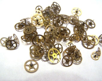 Steampunk Watch Pieces and Parts - 75 small to medium vintage brass watch gears Cogs Wheels