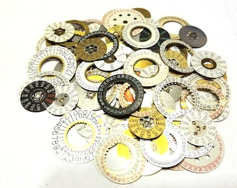 Vintage Watch Date wheels - Steampunk watch part sample lot - watch repair, jewelry making, altered recycled and upcycled art