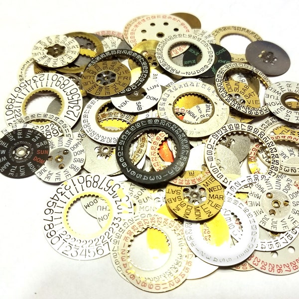 Vintage Watch Date wheels - Steampunk watch part sample lot - watch repair, jewelry making, altered recycled and upcycled art