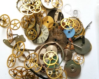 Pocket watch parts  - small sample lot of steampunk watch gears, wheels, hands, dials steampunk supplies for jewelry making, sculpture