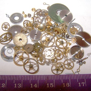 steampunk watch parts, vintage watch pieces, watch gears, watch wheels, watch hands, watch part lot, steampunk supplies, steam punk pieces, image 2