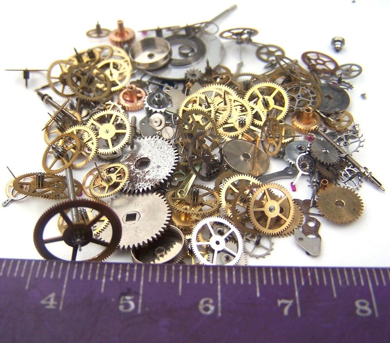 Vintage watch part lot, watch gears, watch cogs, steampunk supplies, steam punk gears, watch pieces, assorted watch parts, antique watch image 2