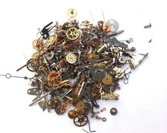 Steampunk Watch Parts - 300 plus pieces of TEENY TINY VINTAGE gears, cogs, wheels, hands, crowns, stems, etc.