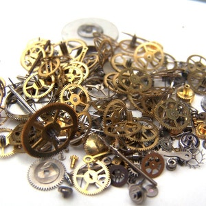 Steampunk Watch Pieces and Parts - 150 plus pieces of VINTAGE gears, cogs, wheels, hands, crowns, stems, etc.
