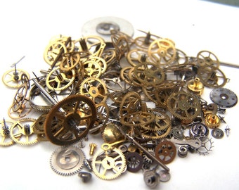 Części i elementy zegarków steampunkowych - ponad 150 elementów zabytkowych kół zębatych, trybów, kół, wskazówek, koron, trzonów itp.