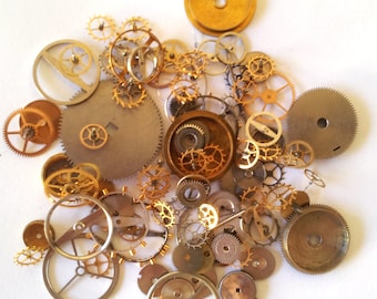 100 GEARS, Cogs & WHEELS only Steampunk watch parts, Steampunk Watch Pieces, old watch parts, vintage watch parts, steampunk supplies