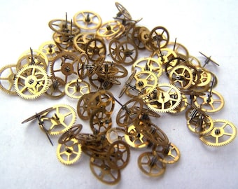 Steampunk Watch Pieces and Parts - 75 small vintage brass watch gears cogs wheels