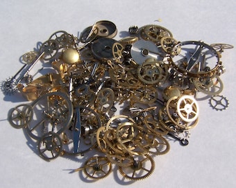 Steampunk Watch Parts, Steampunk watch gears - 150 pieces of vintage watch pieces, gears, cogs, watch hands, crowns, etc.