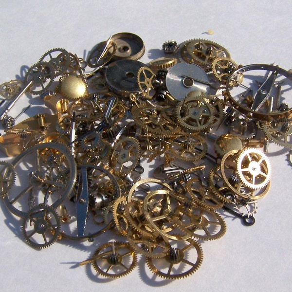Steampunk Watch Parts, Steampunk watch gears - 150 pieces of vintage watch pieces, gears, cogs, watch hands, crowns, etc.