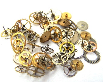 Steampunk Watch Pieces and Parts - 50 small vintage mixed watch gears Cogs Wheels
