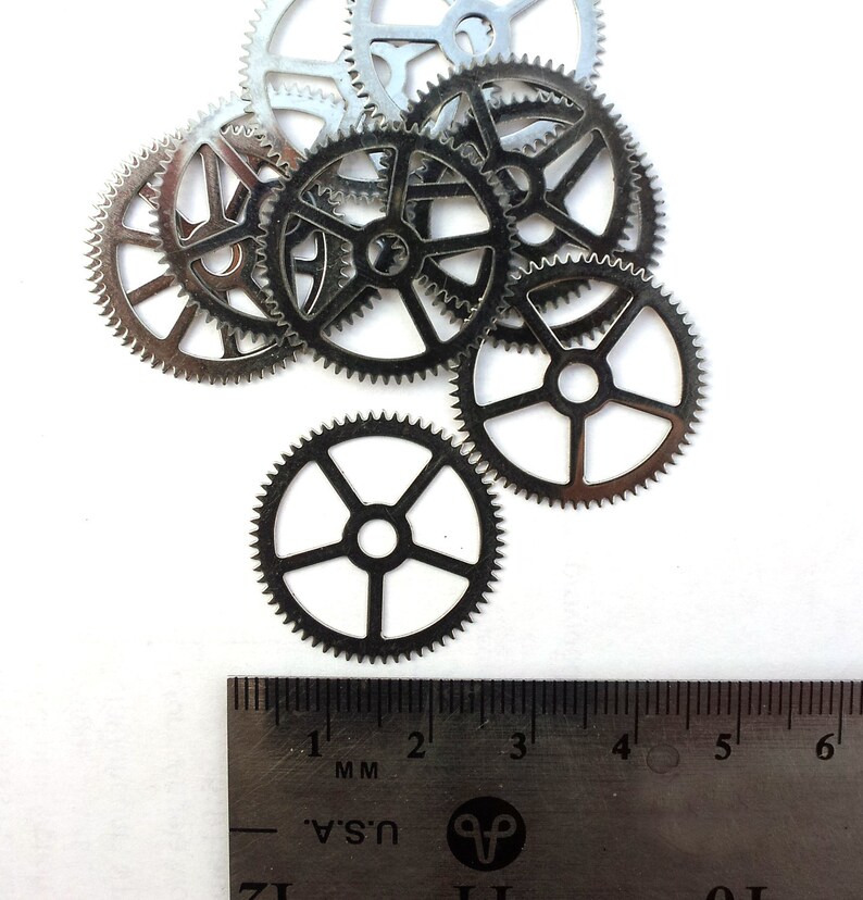 Steampunk Watch pieces and parts Clock gears 10 Large steel silver Gears Cogs Wheels 25mm image 2