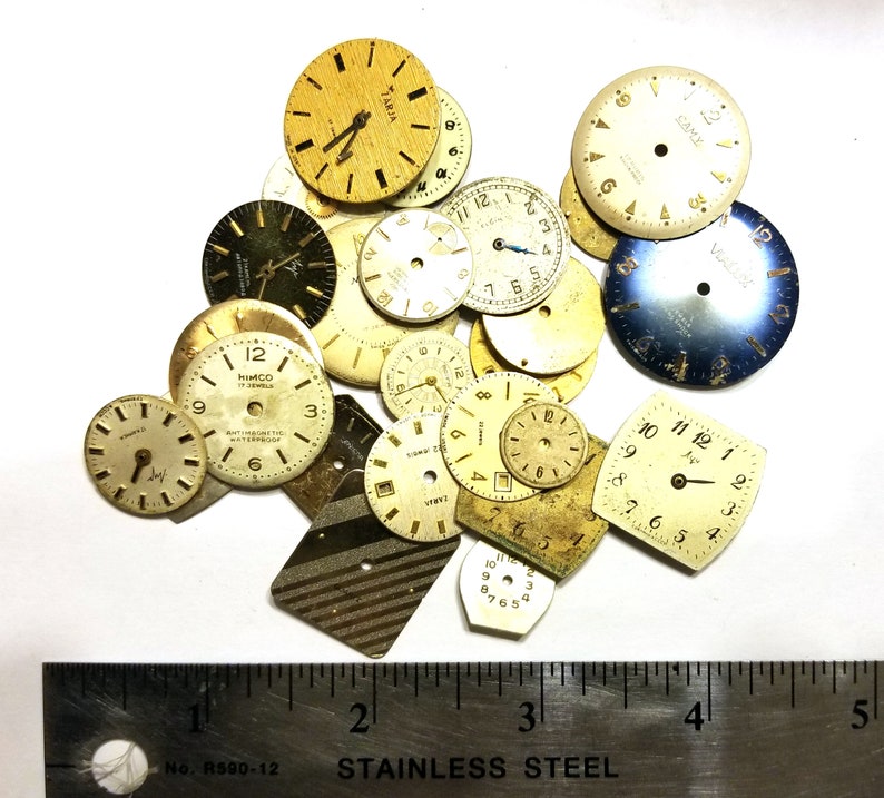 Watch dial sample lot A variety of watch dials and faces Steampunk supplies for jewelry making recycled altered art sculpture watch repair image 2