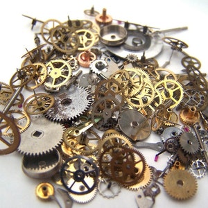 Vintage watch part lot, watch gears, watch cogs, steampunk supplies, steam punk gears, watch pieces, assorted watch parts, antique watch image 1