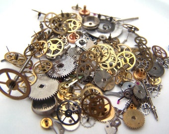 Vintage watch part lot, watch gears, watch cogs, steampunk supplies, steam punk gears, watch pieces, assorted watch parts, antique watch