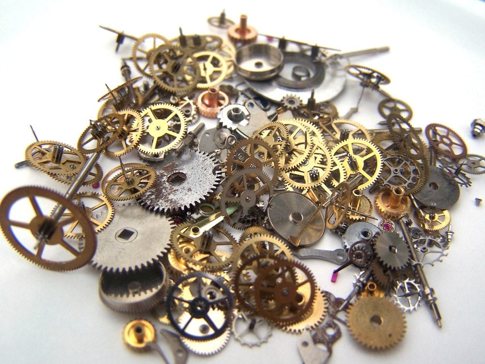 Vintage watch part lot, watch gears, watch cogs, steampunk supplies, steam punk gears, watch pieces, assorted watch parts, antique watch