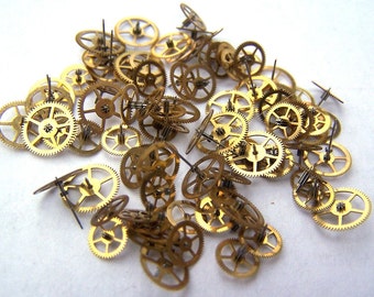 Steampunk Watch Pieces and Parts - 100 small vintage brass watch gears Cogs Wheels