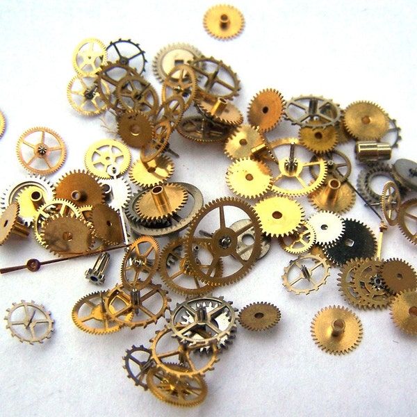 Steampunk Watch Pieces and Parts - 75 small vintage mixed watch gears cogs wheels