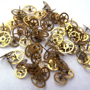 Steampunk Watch Pieces and Parts - 75 small vintage brass watch gears Cogs Wheels