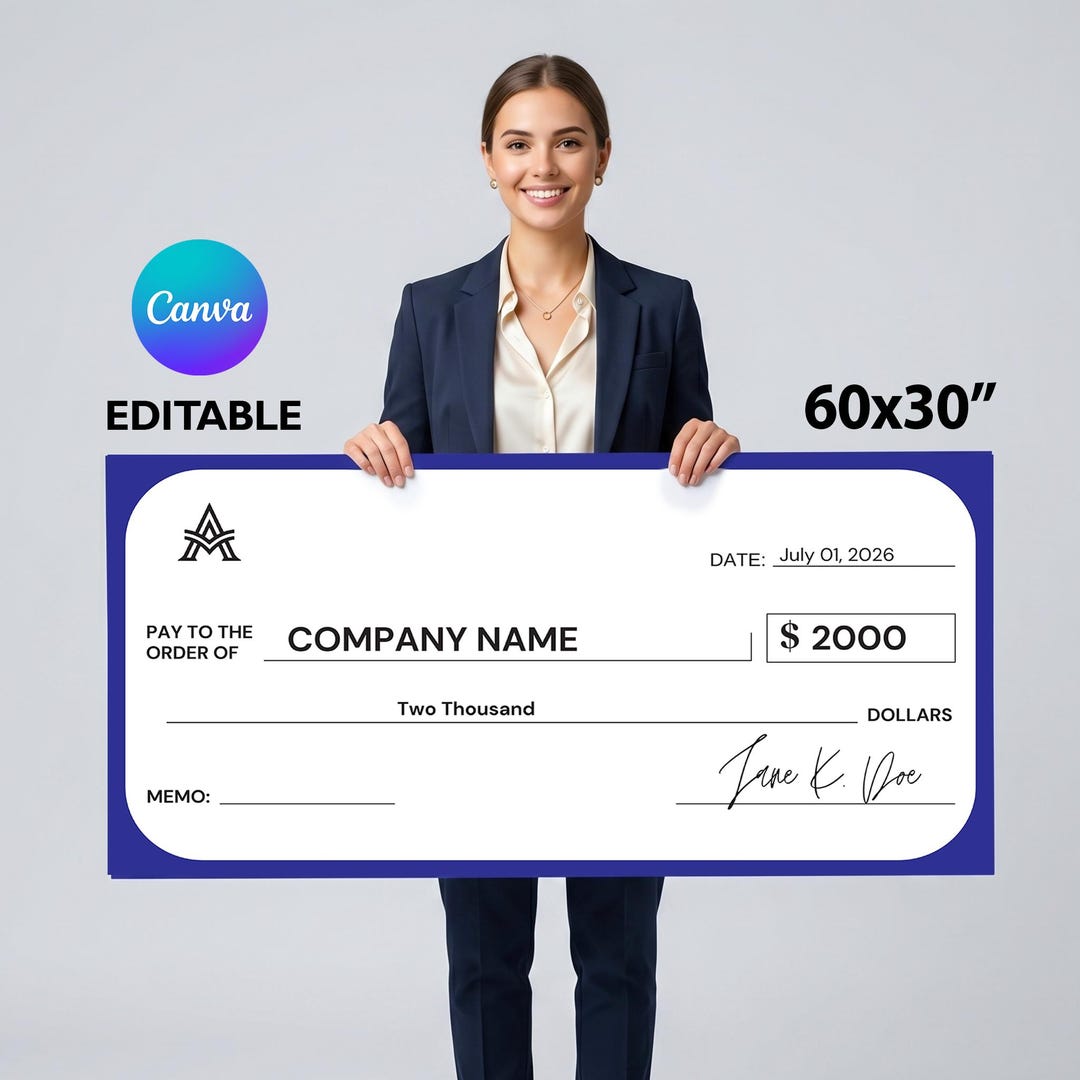 Super Cheque Super Large Cheque 60 X 30