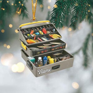 Adornos personalizados para caja de aparejos de pesca (2025), adornos de pesca para árbol de Navidad, adorno navideño de pescador, decoraciones de pesca
