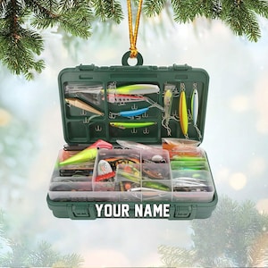 Adornos personalizados para caja de aparejos de pesca (2025), adornos de pesca para árbol de Navidad, adornos navideños con foto de lubina, decoración de pesca