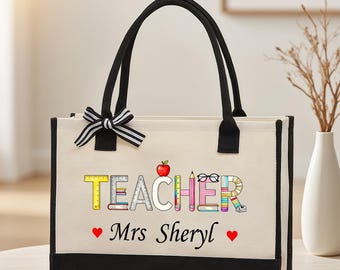 Personalized Teacher Canvas Tote Bag – Durable, Thank You Gift