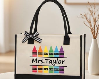 Sac fourre-tout personnalisé pour enseignant - Design durable en toile aux crayons de couleur