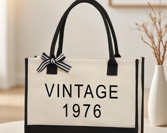 Borsa tote vintage in tela del 1976, regalo per il 50° compleanno di una donna.